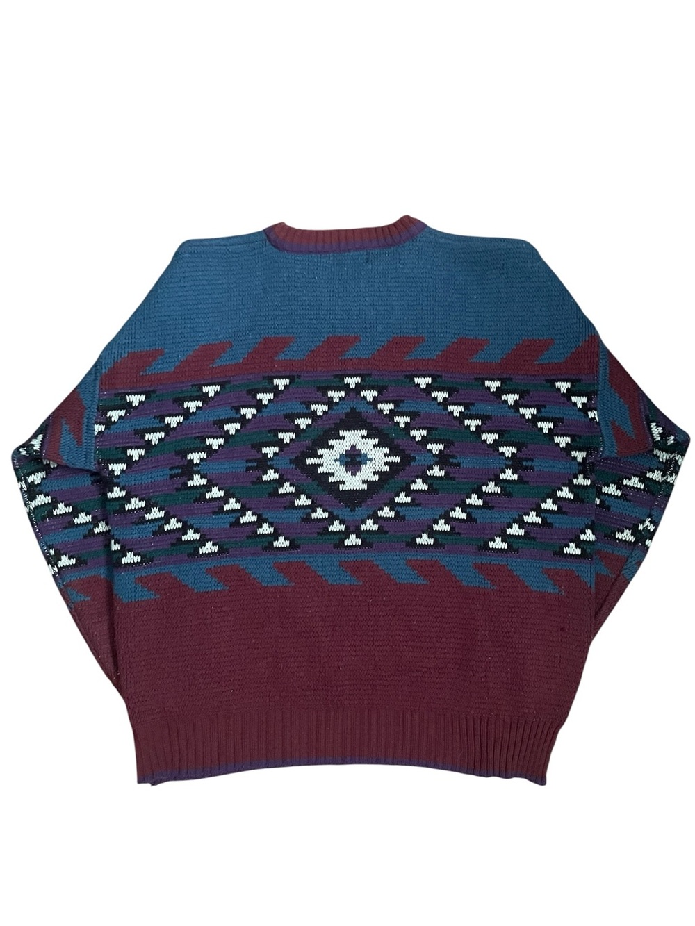 Van Heusen Vintage Aztec Geometric Pattern Crewneck Sweater Maroon XL Vintage